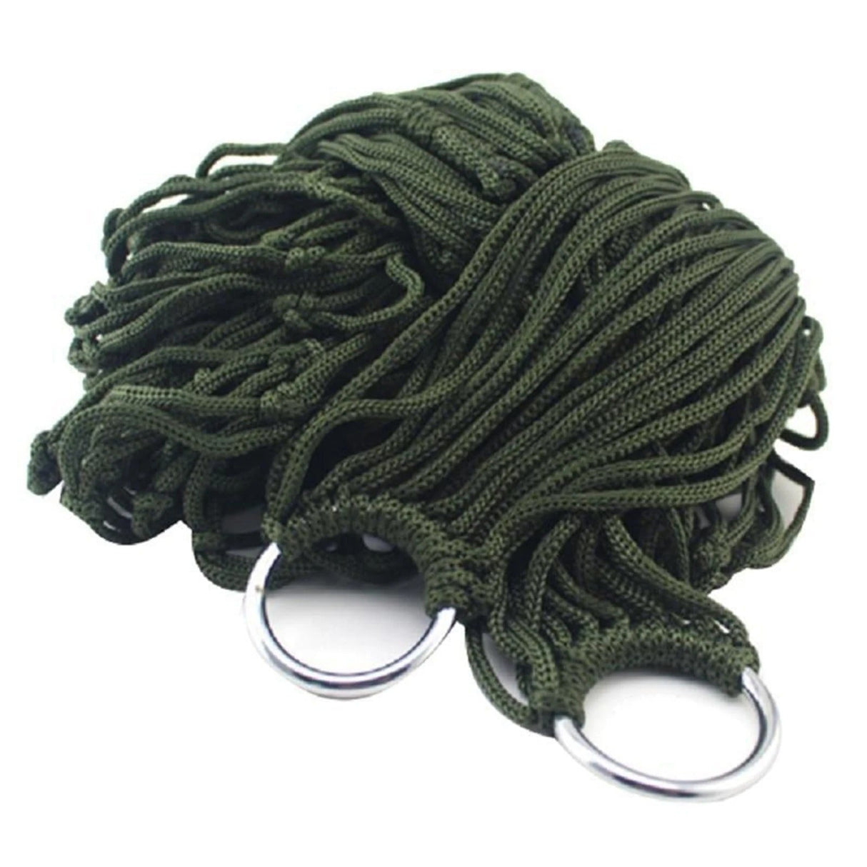 Lightweight Nylon Camping Hammock – Portable Army Green Hammock with Sturdy Steel Rings for Indoor and Outdoor Use, 250x150 cm-3