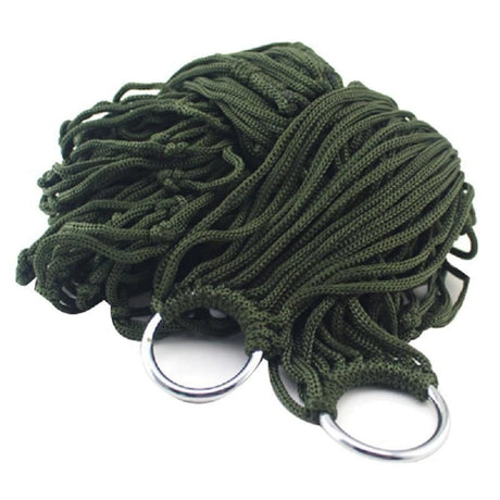 Lightweight Nylon Camping Hammock – Portable Army Green Hammock with Sturdy Steel Rings for Indoor and Outdoor Use, 250x150 cm-3